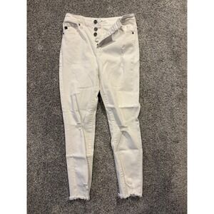 KanCan Jeans Womens 5/26 White High Rise Button Fly Distressed Skinny